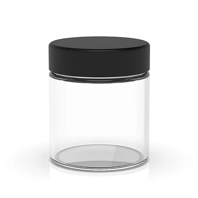 3oz matte black round cap clear child resistant glass jar 16 pcs